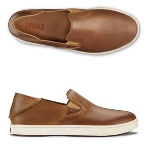 Olukai Pehuea leather loafers in Fox brown tan